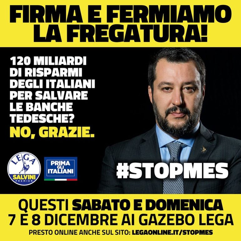 STOPMES Parte la raccolta firme della Lega per dire no al Mes