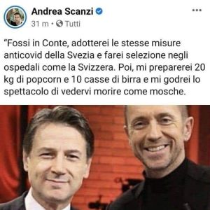 Scanzi, il post su Fb contro gli oppositori di Conte: “La verità è che siete ignoranti come bestie”