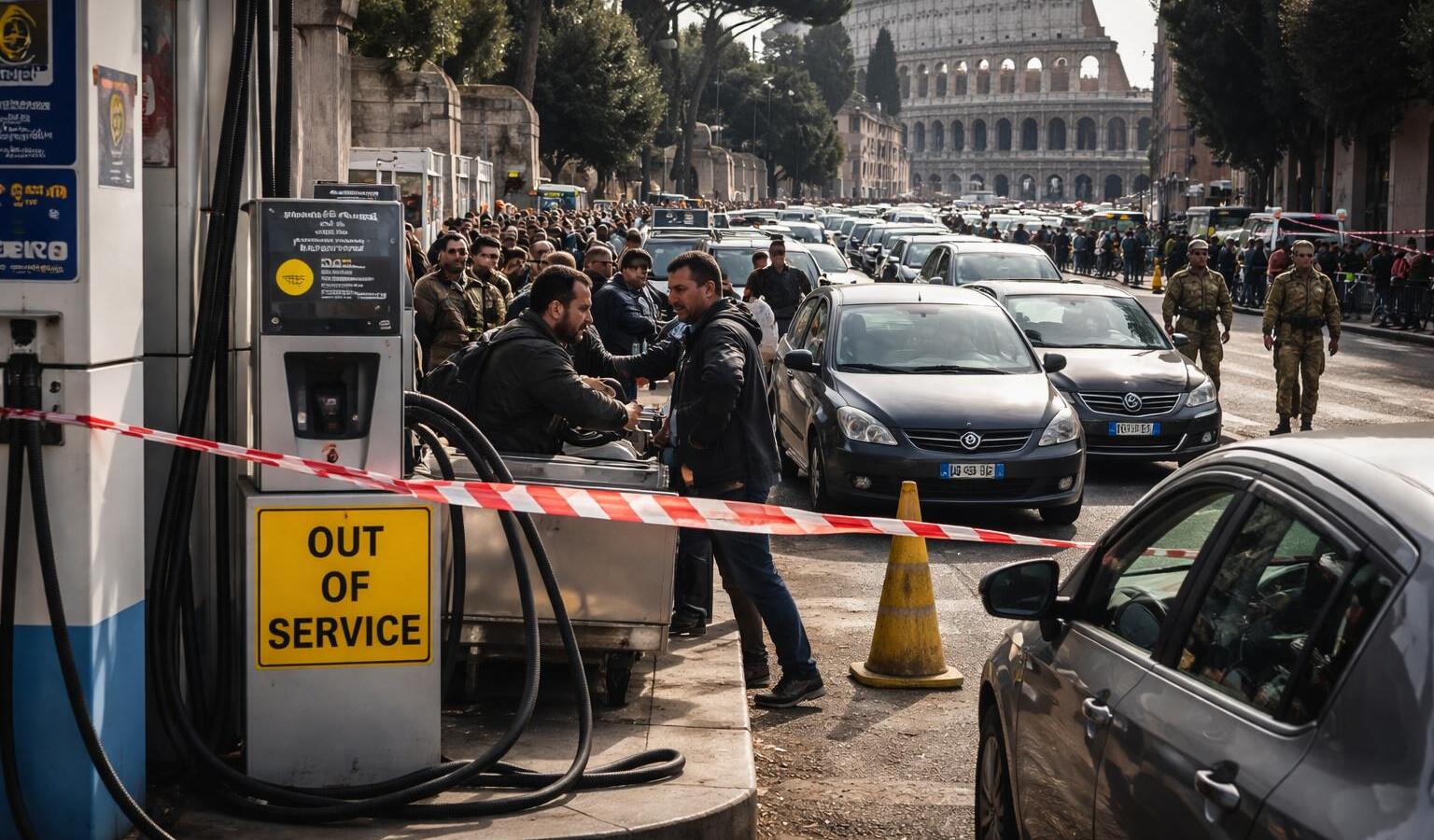Roma in crisi: gasolio esaurito e tensioni geopolitiche.