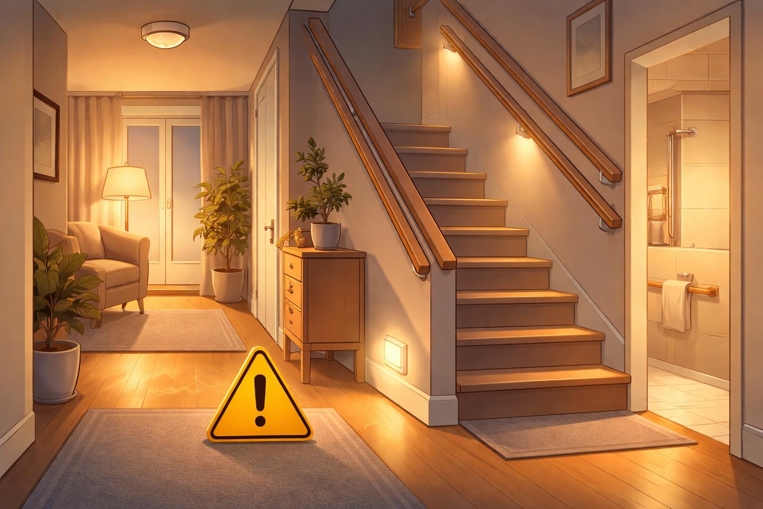 Ambiente domestico con elementi di sicurezza evidenziati, simbolo di prevenzione degli incidenti in casa