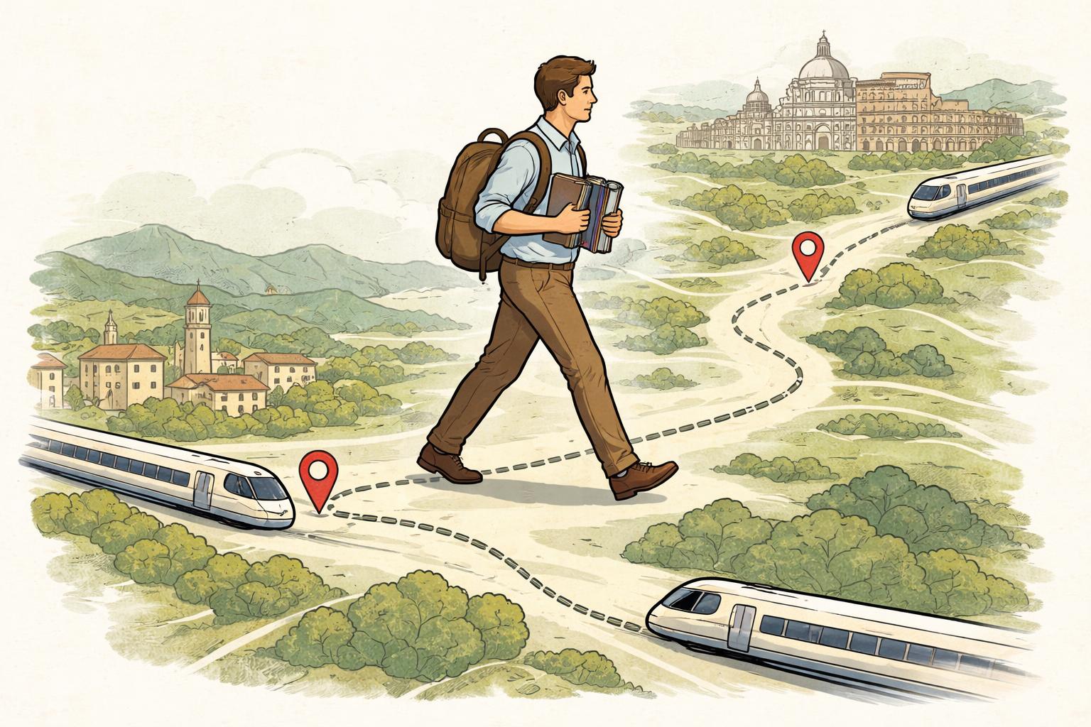 Illustrazione simbolica di un insegnante pendolare tra Frosinone e Roma