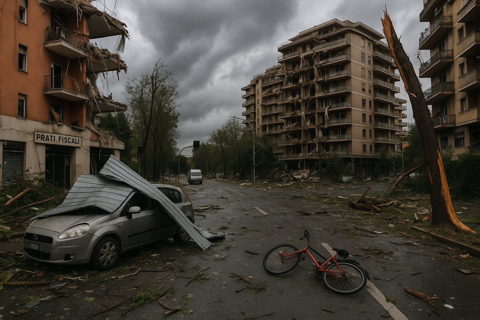 Tragedia a Prati Fiscali: tromba d'aria provoca danni devastanti