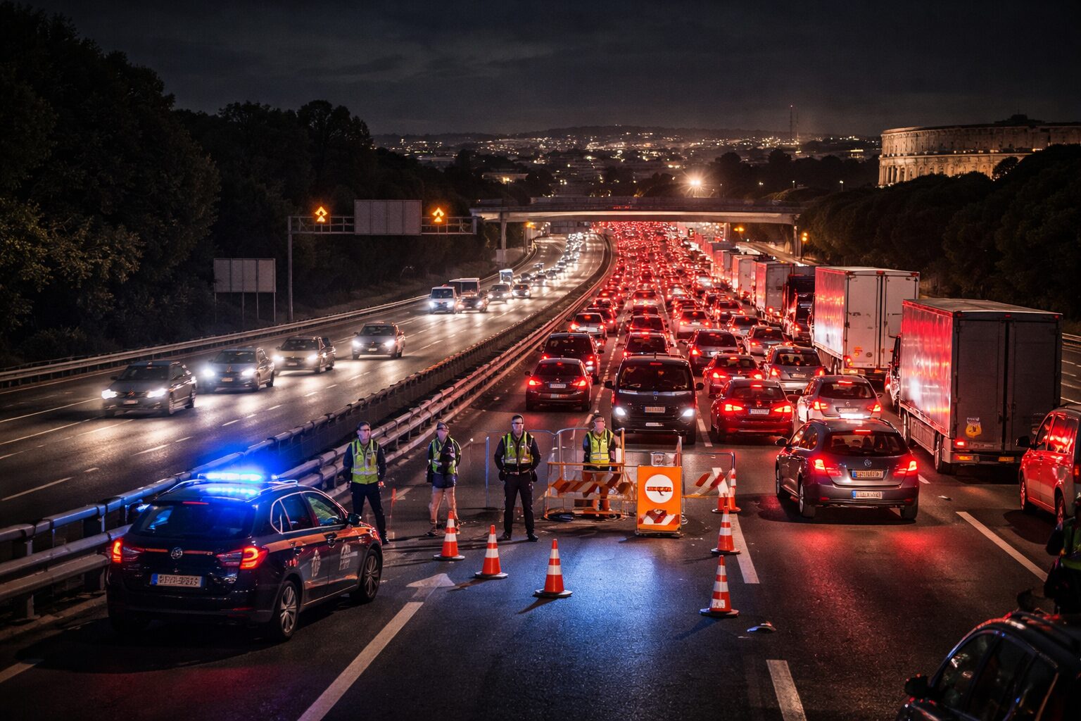 Chiusura dell’A1: caos e disagi per i romani nella notte