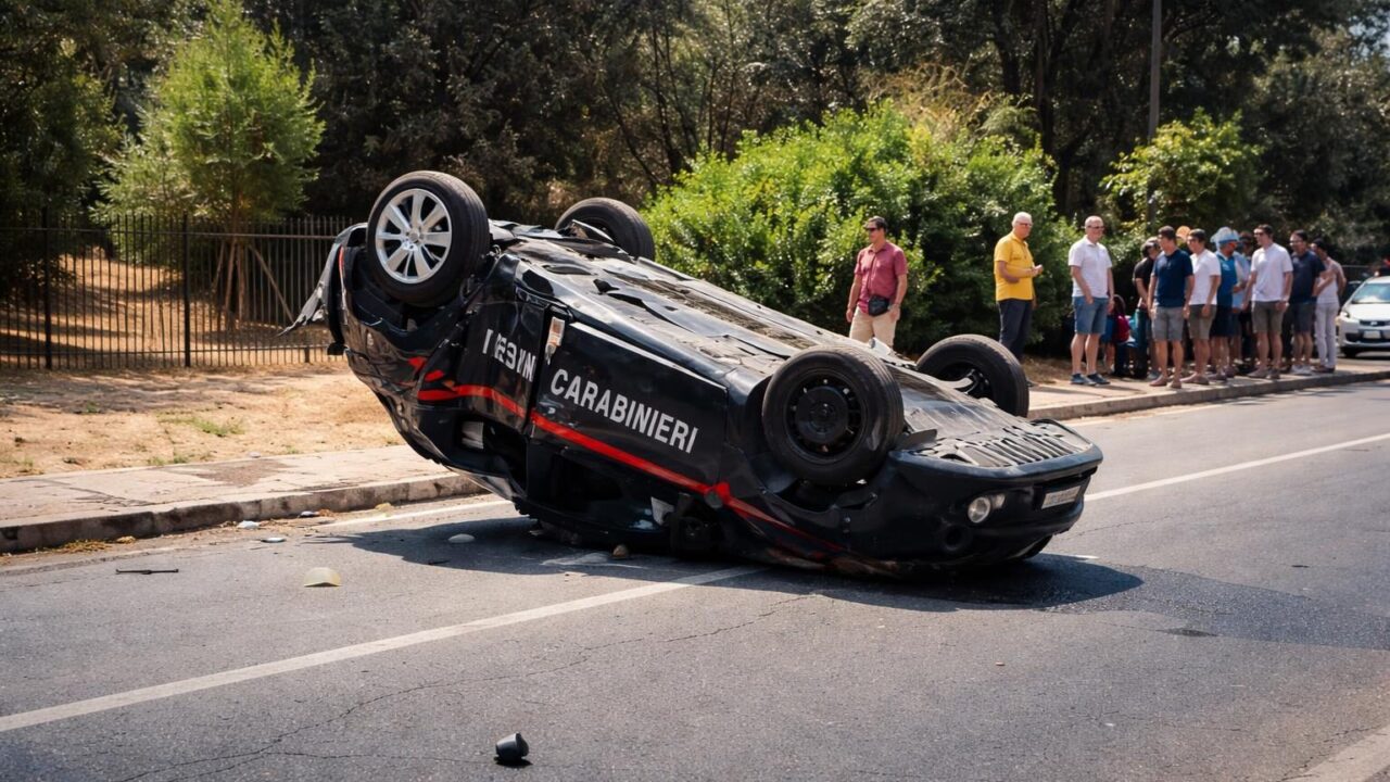 Fregene, auto dei carabinieri ribaltata: un incidente che mette a nudo la sicurezza stradale a Roma