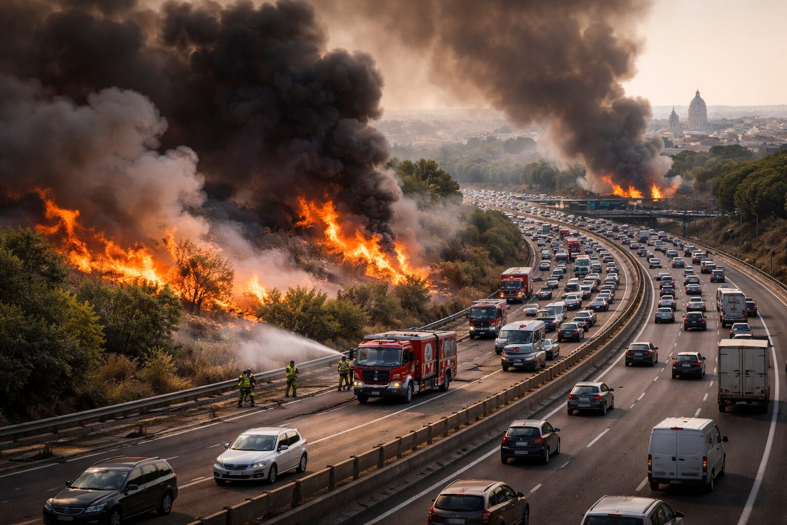Incendi a Roma: la città in fiamme mette a rischio la viabilità sul Raccordo
