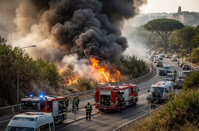 Incendio a Roma Sud: Strade chiuse fra fumi tossici e mobilità a rischio