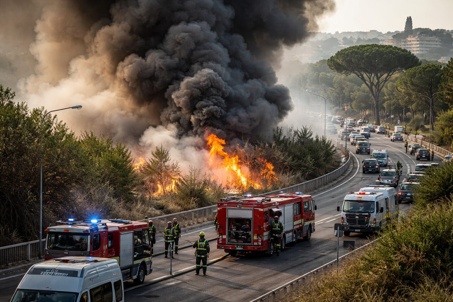 Incendio a Roma Sud: Strade chiuse fra fumi tossici e mobilità a rischio