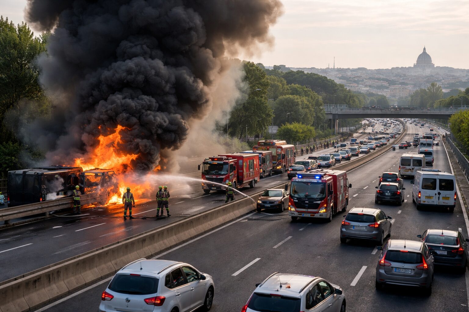Incendio chiude il Raccordo: i tifosi della Roma tra disagi e speranze per la nuova stagione Incendio chiude il Raccordo: i tifosi della Roma tra disagi e speranze per la nuova stagione