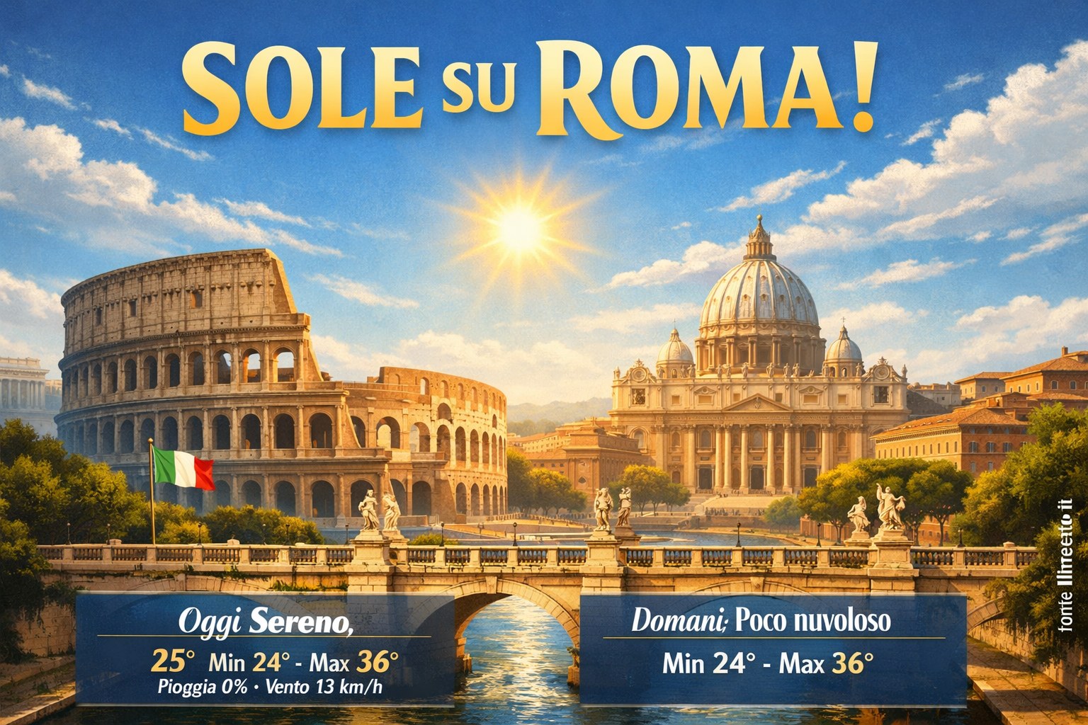 Meteo Roma, previsioni di oggi 1 Luglio 2026
