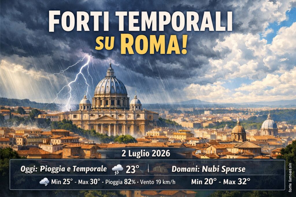Meteo Roma, previsioni di oggi 2 Luglio 2026