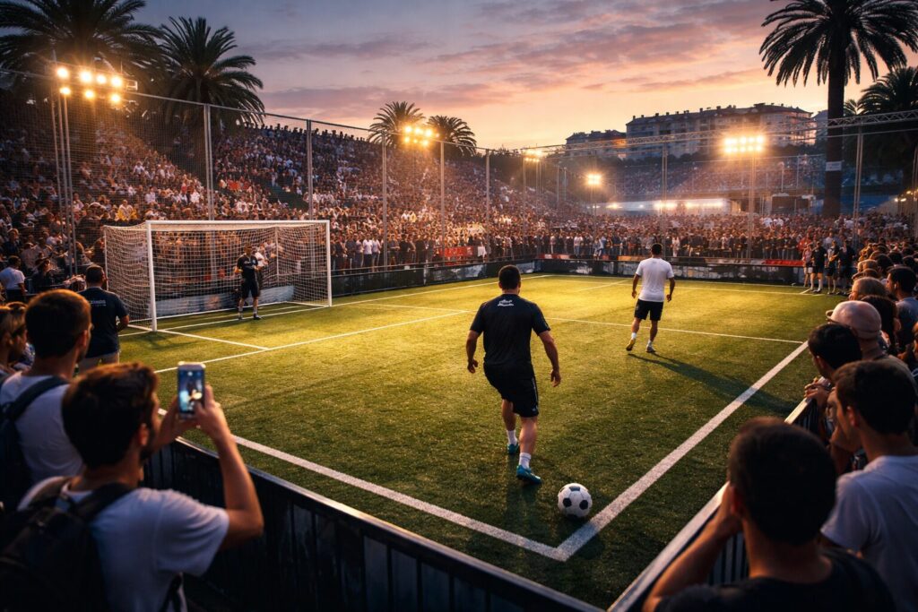 Riccione scossa dal calcio dei creator: The Cage stravolge il piazzale Roma