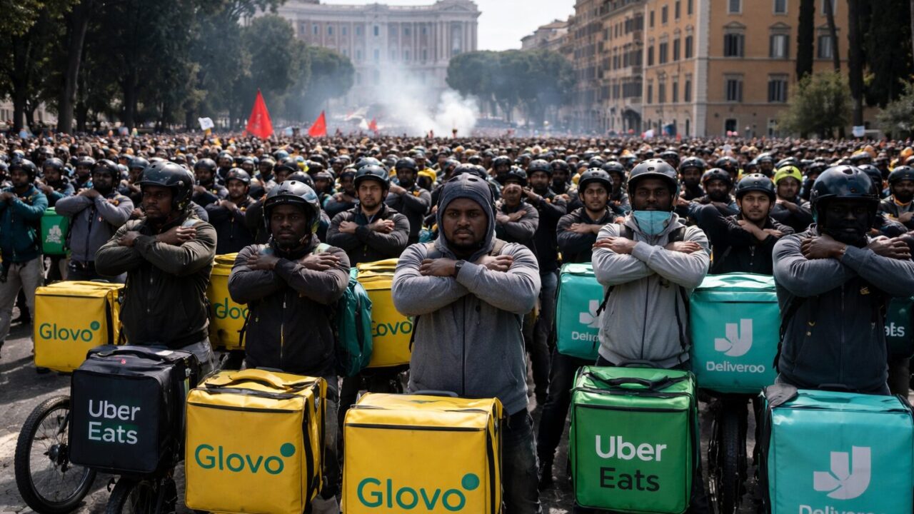 A Roma i rider si fermano: protesta contro le piattaforme e le loro ingiustizie