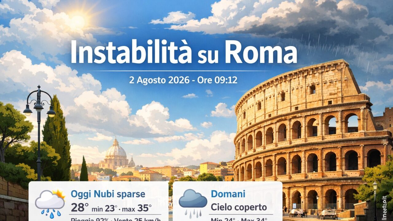 Meteo Roma, previsioni di oggi 2 Agosto 2026: nubi sparse