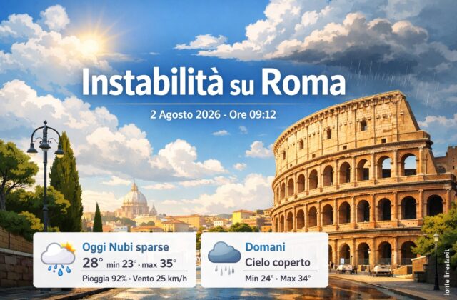 Meteo Roma, previsioni di oggi 2 Agosto 2026: nubi sparse