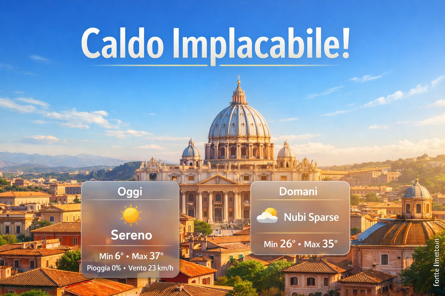 Meteo Roma, previsioni di oggi 6 Agosto 2026: sereno