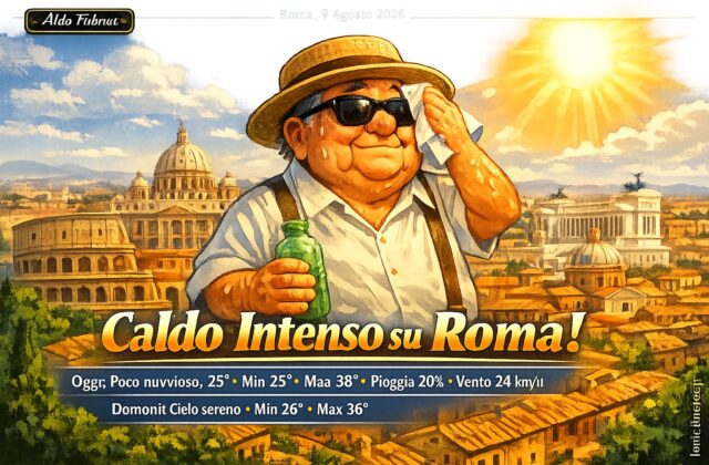 Meteo Roma, previsioni di oggi 9 Agosto 2026: poco nuvoloso