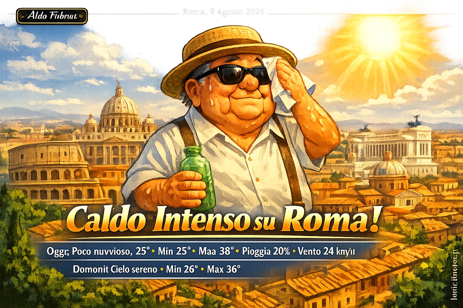 Meteo Roma, previsioni di oggi 9 Agosto 2026: poco nuvoloso
