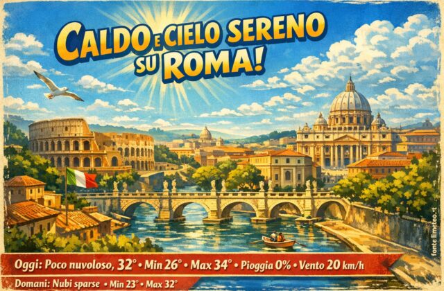Meteo Roma, previsioni di oggi 16 Agosto 2026: poco nuvoloso