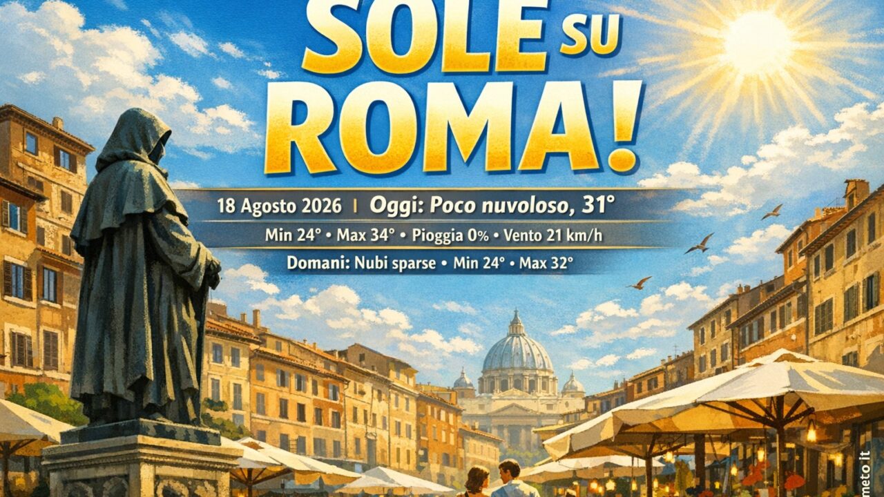 Meteo Roma, previsioni di oggi 18 Agosto 2026: poco nuvoloso
