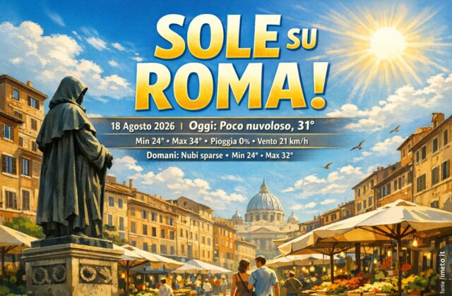Meteo Roma, previsioni di oggi 18 Agosto 2026: poco nuvoloso