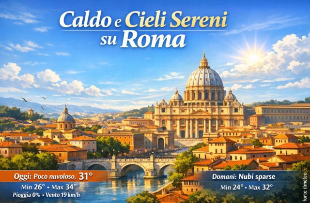 Meteo Roma, previsioni di oggi 19 Agosto 2026: poco nuvoloso