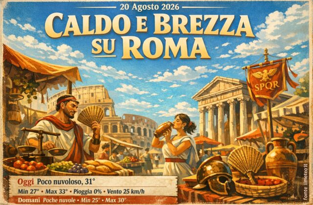 Meteo Roma, previsioni di oggi 20 Agosto 2026: poco nuvoloso