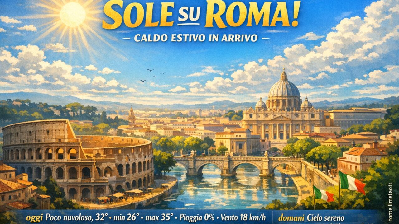 Meteo Roma, previsioni di oggi 26 Agosto 2026: poco nuvoloso