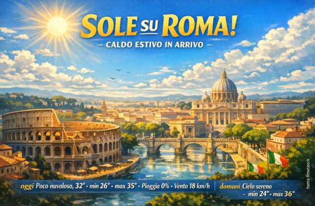 Meteo Roma, previsioni di oggi 26 Agosto 2026: poco nuvoloso
