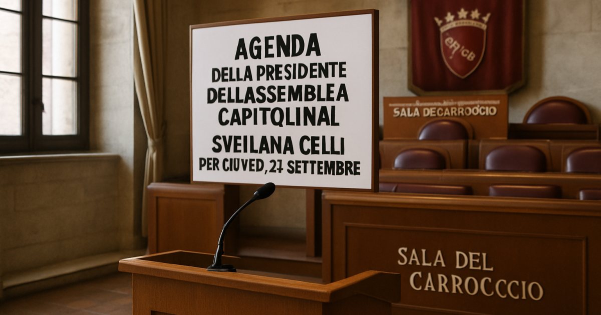 Agenda della presidente dell’Assemblea capitolina Svetlana Celli per giovedì 24 settembre