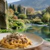 Giardino di Ninfa, acqua e rovine: il gusto quieto delle fettuccine al ragù bianco