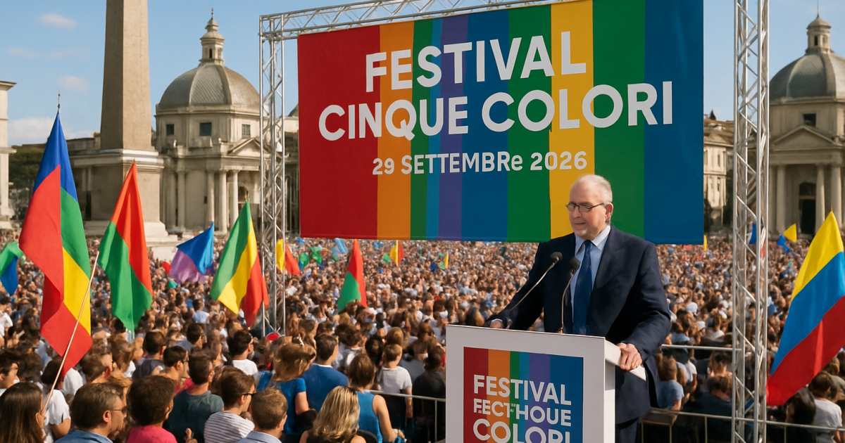 Gualtieri interviene al “Festival dei Cinque Colori” a Piazza del Popolo sabato 26 settembre 2026