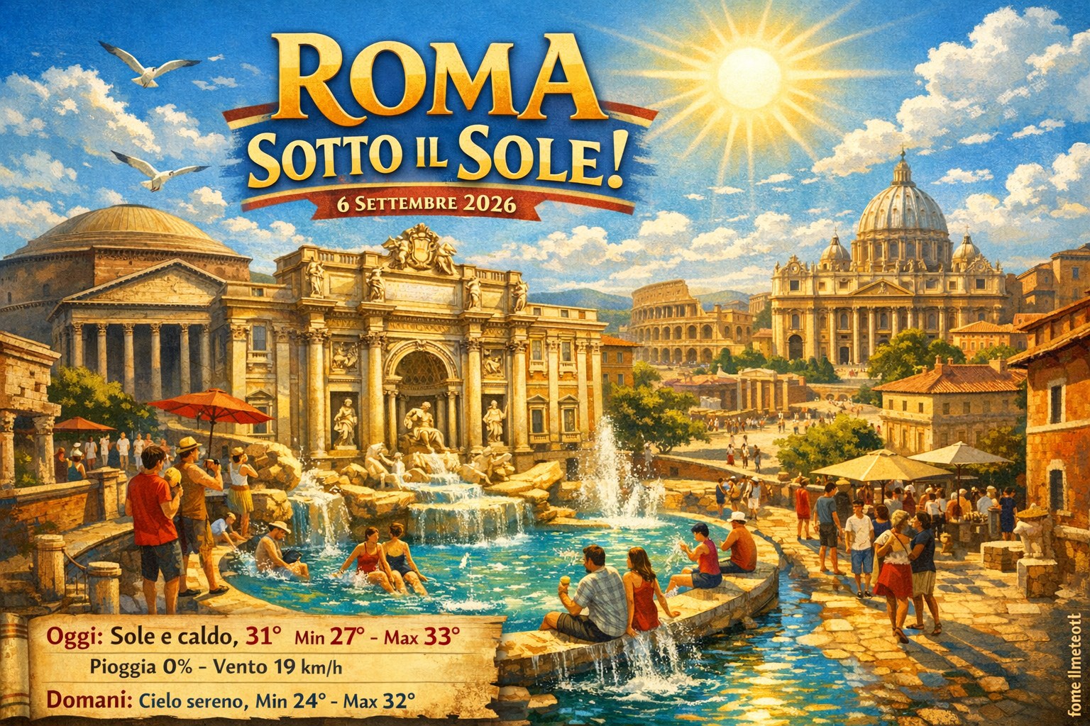 Meteo Roma, previsioni di oggi 6 Settembre 2026: sole e caldo