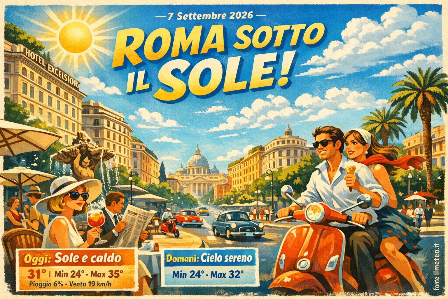 Meteo Roma, previsioni di oggi 7 Settembre 2026: sole e caldo