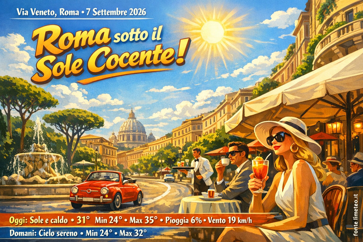 Meteo Roma, previsioni di oggi 7 Settembre 2026: sole e caldo