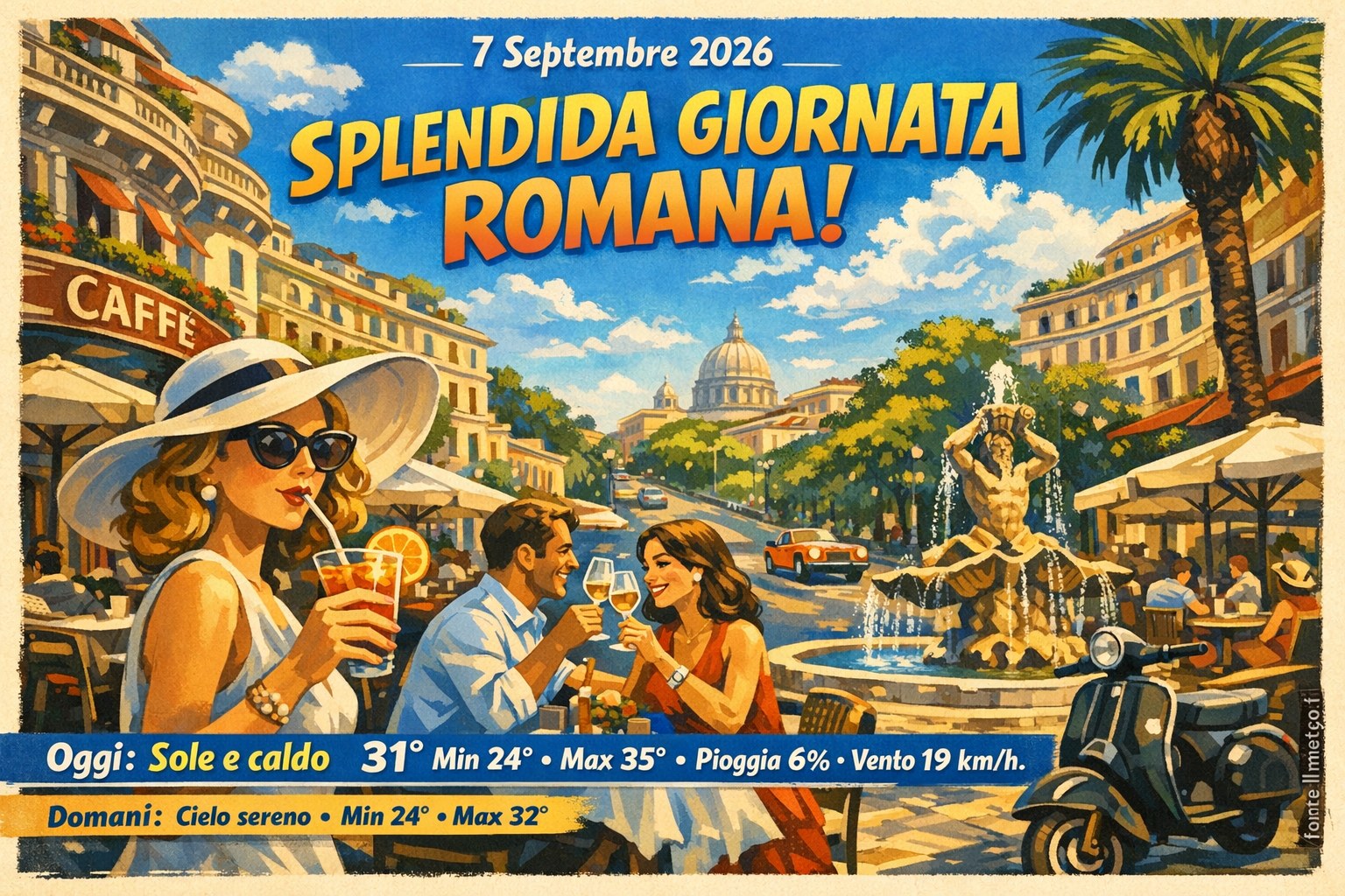 Meteo Roma, previsioni di oggi 7 Settembre 2026: sole e caldo