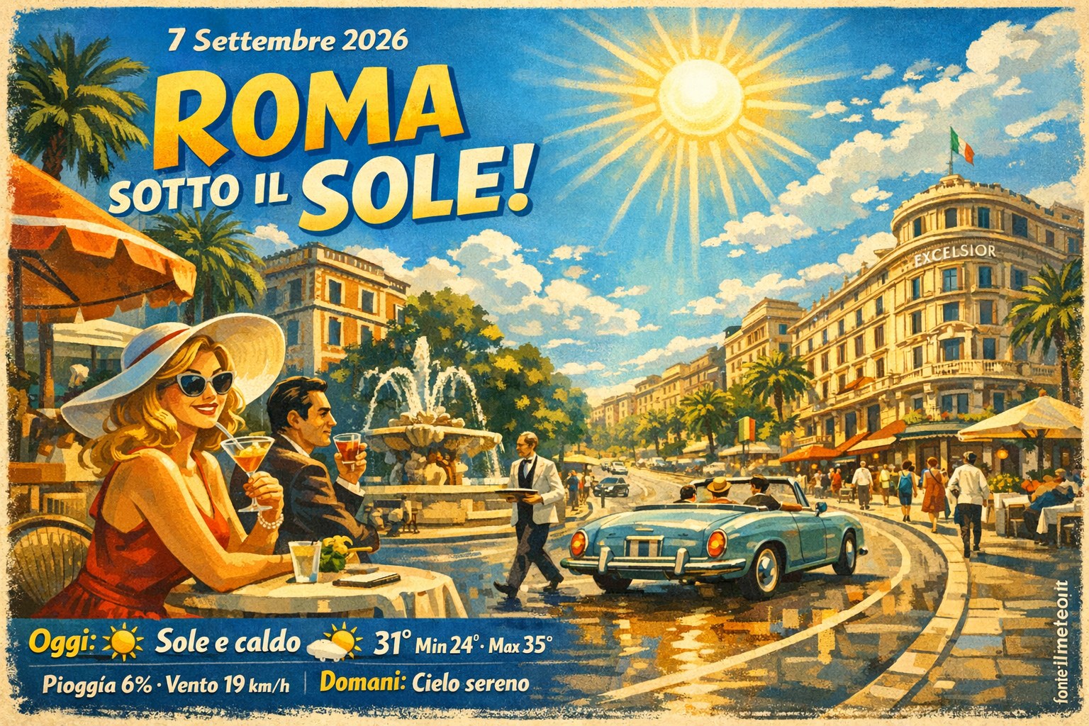 Meteo Roma, previsioni di oggi 7 Settembre 2026: sole e caldo
