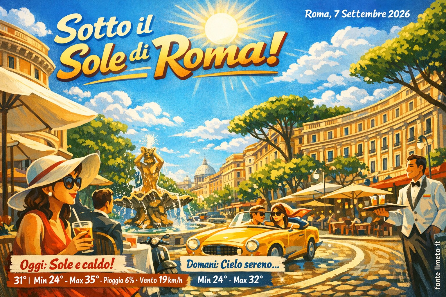 Meteo Roma, previsioni di oggi 7 Settembre 2026: sole e caldo
