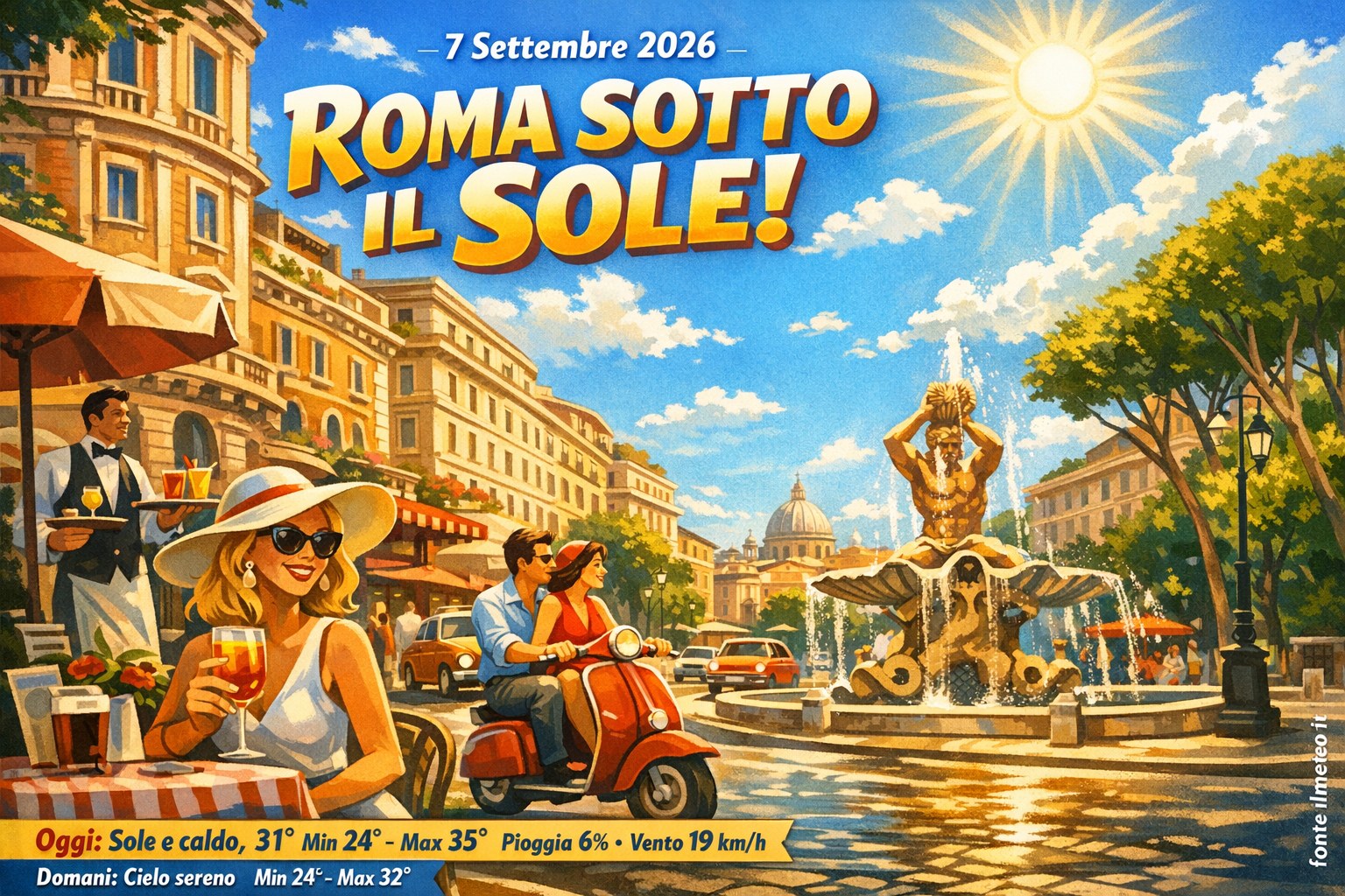 Meteo Roma, previsioni di oggi 7 Settembre 2026: sole e caldo