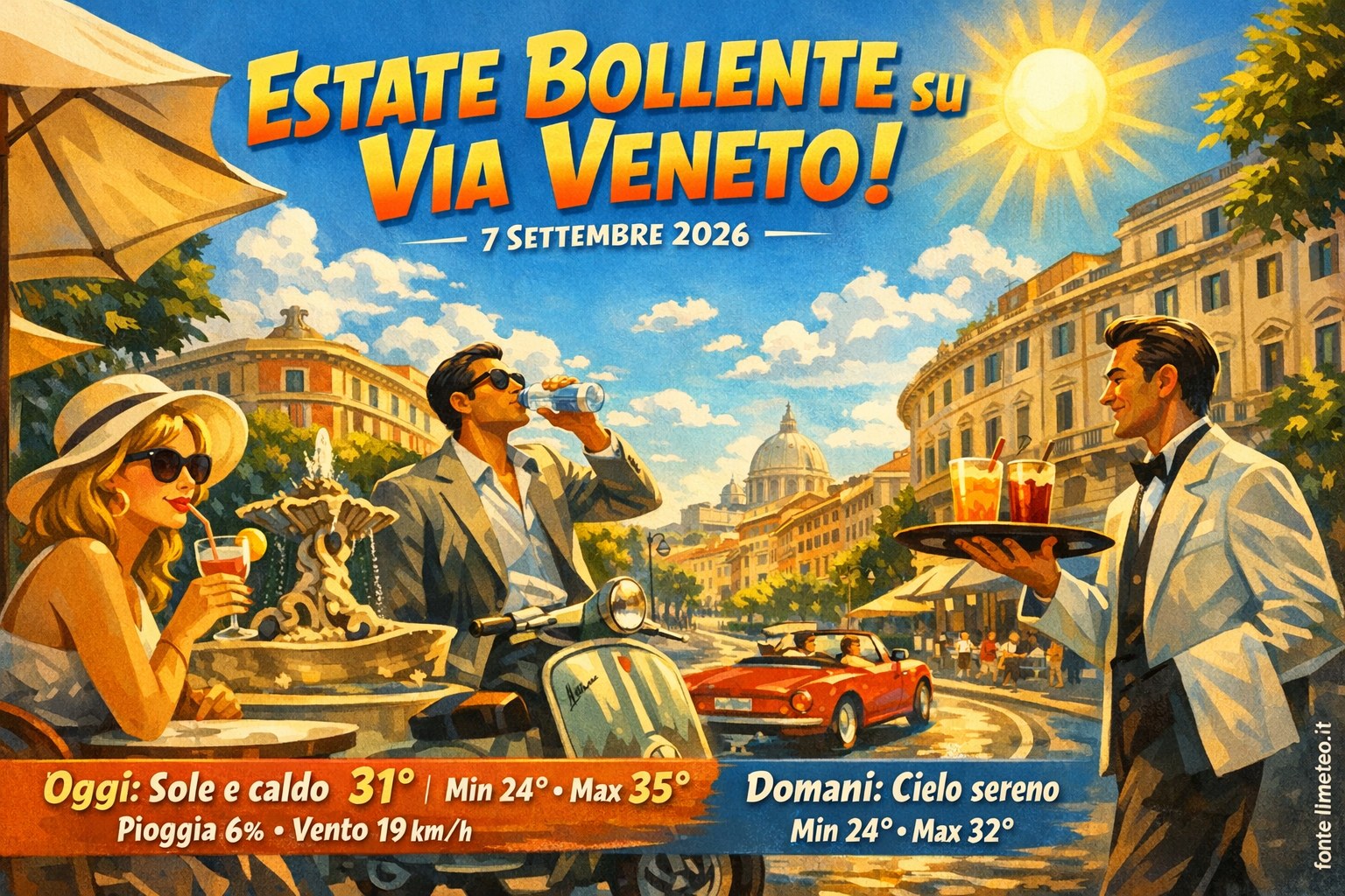 Meteo Roma, previsioni di oggi 7 Settembre 2026: sole e caldo