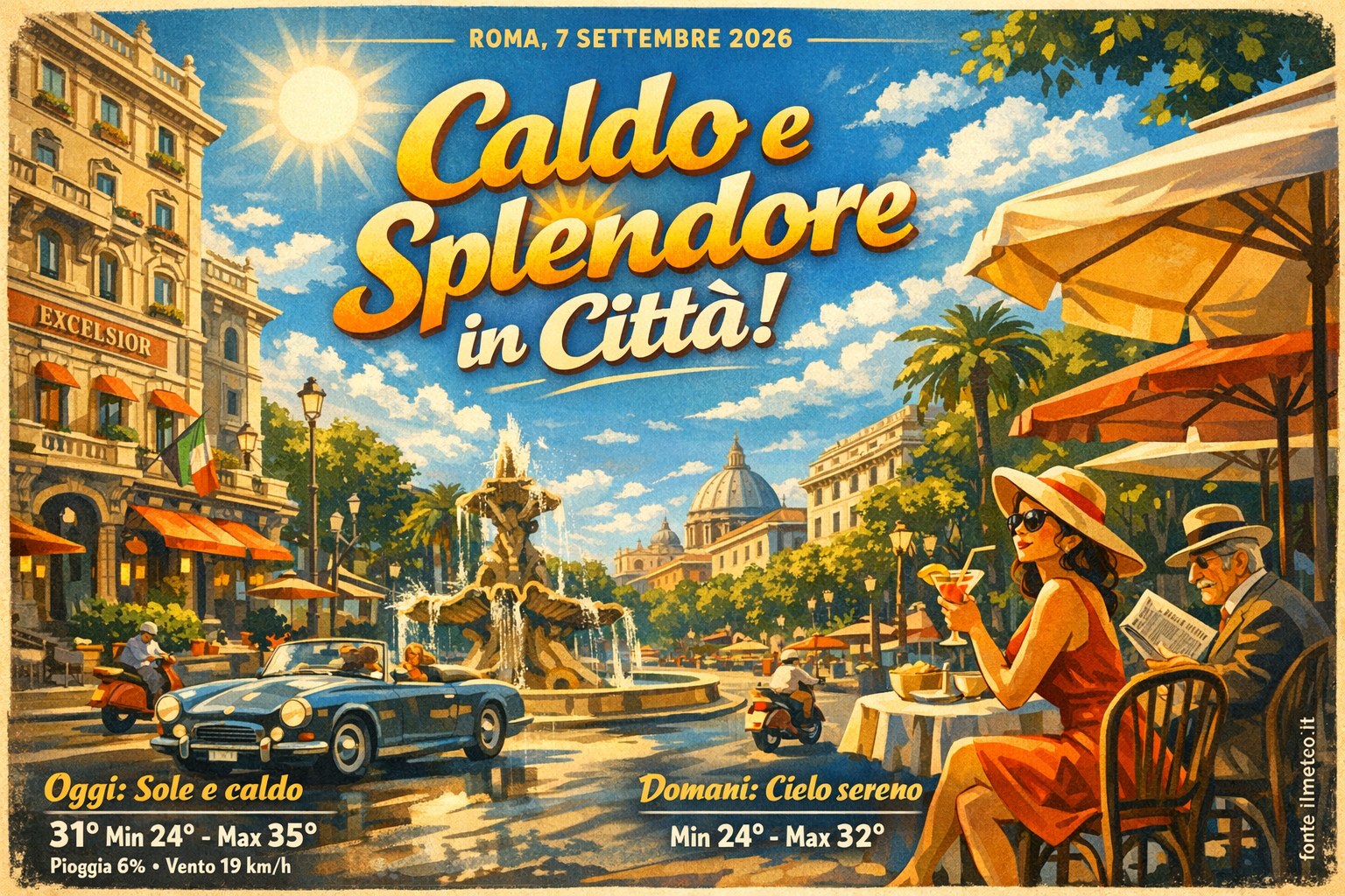 Meteo Roma, previsioni di oggi 7 Settembre 2026: sole e caldo