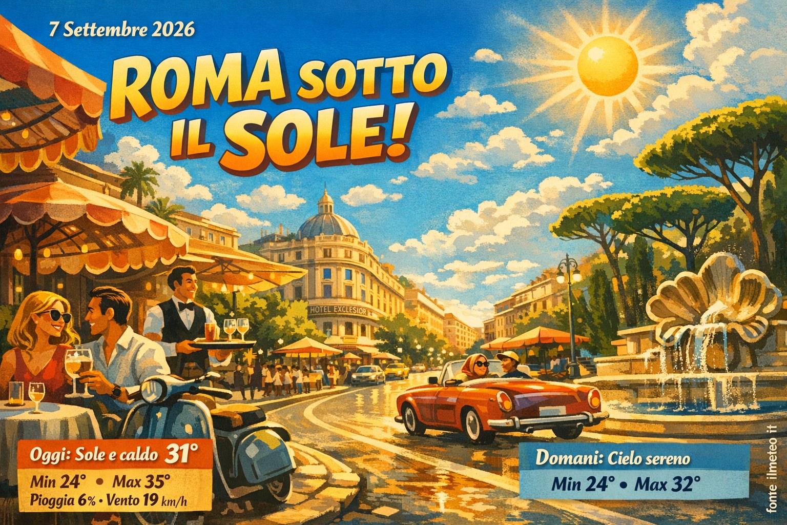 Meteo Roma, previsioni di oggi 7 Settembre 2026: sole e caldo