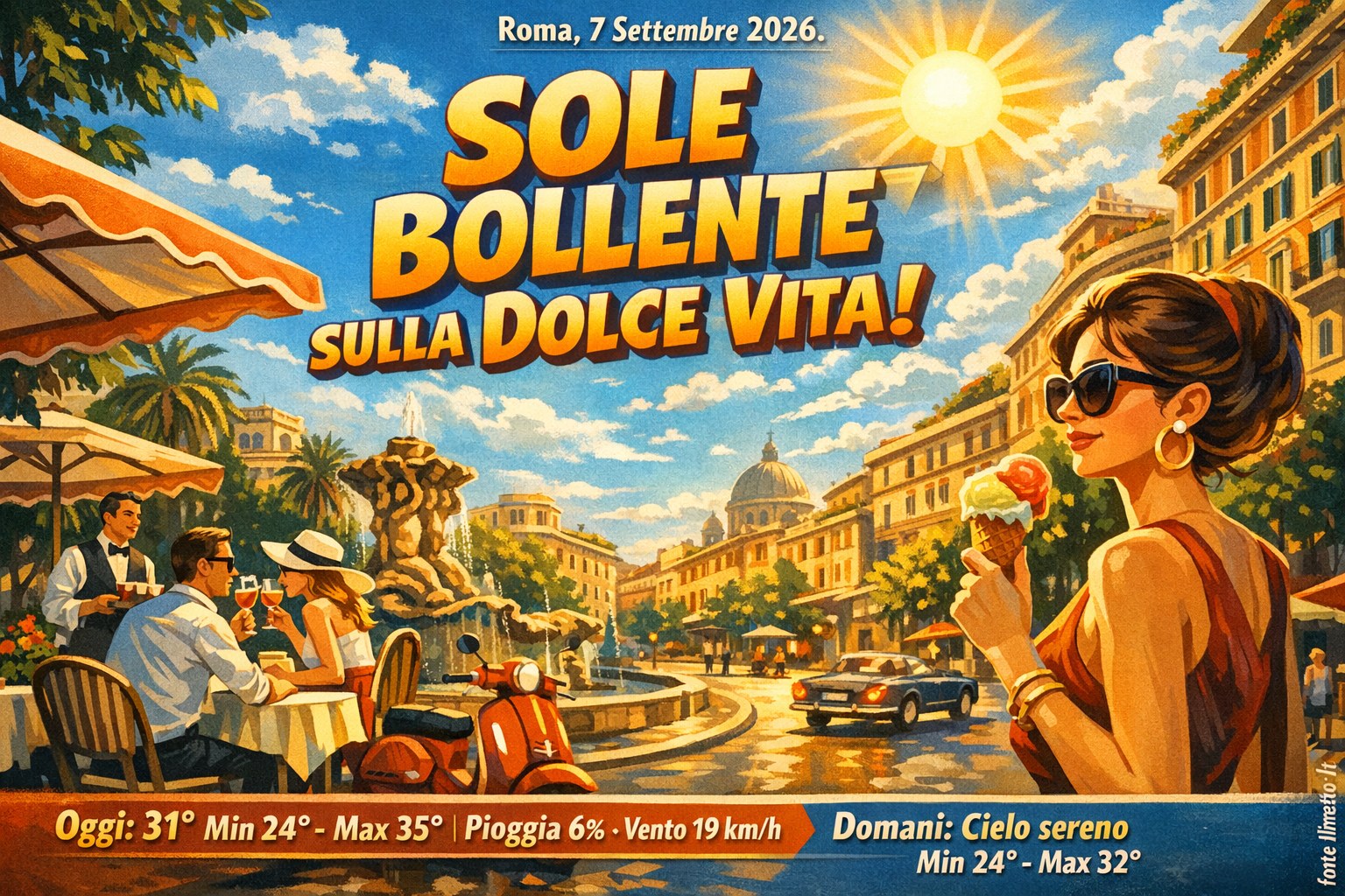 Meteo Roma, previsioni di oggi 7 Settembre 2026: sole e caldo