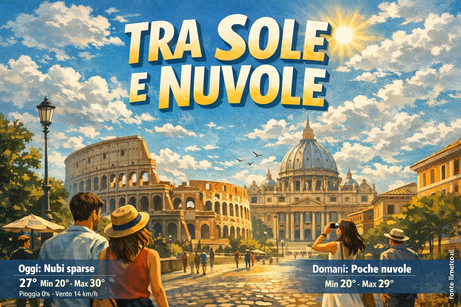 Meteo Roma, previsioni di oggi 14 Settembre 2026: nubi sparse