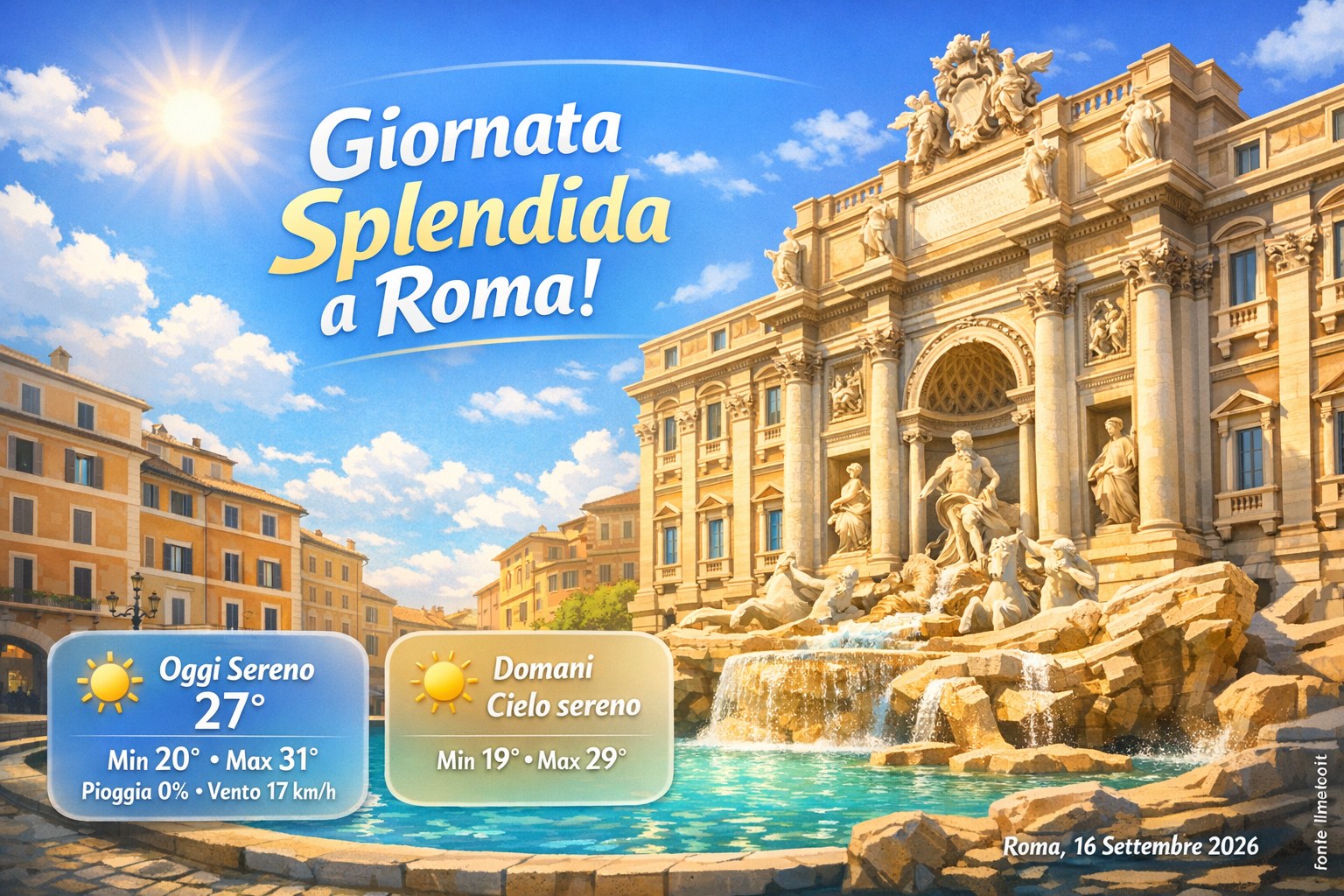 Meteo Roma, previsioni di oggi 16 Settembre 2026: sereno