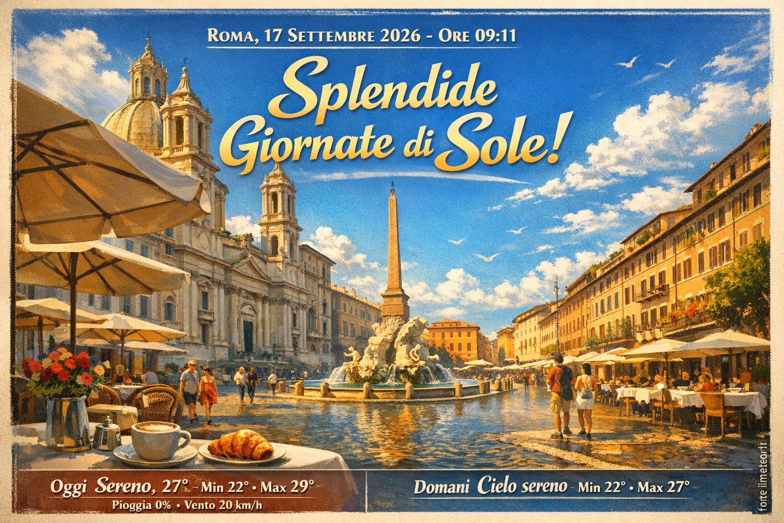 Meteo Roma, previsioni di oggi 17 Settembre 2026: sereno
