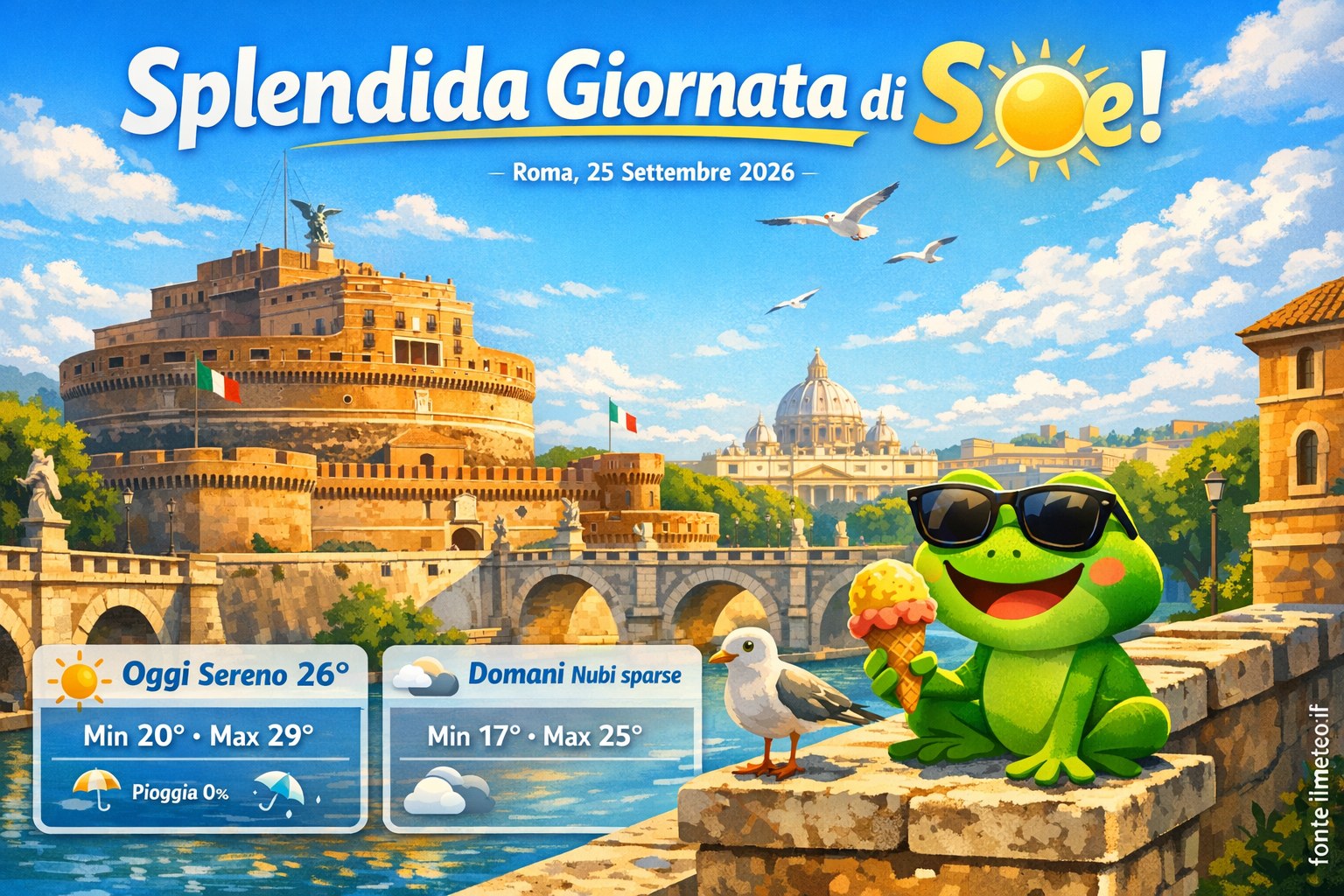Meteo Roma, previsioni di oggi 25 Settembre 2026: sereno