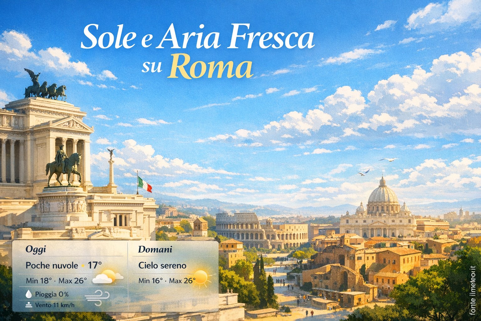 Meteo Roma, previsioni di oggi 26 Settembre 2026: poche nuvole