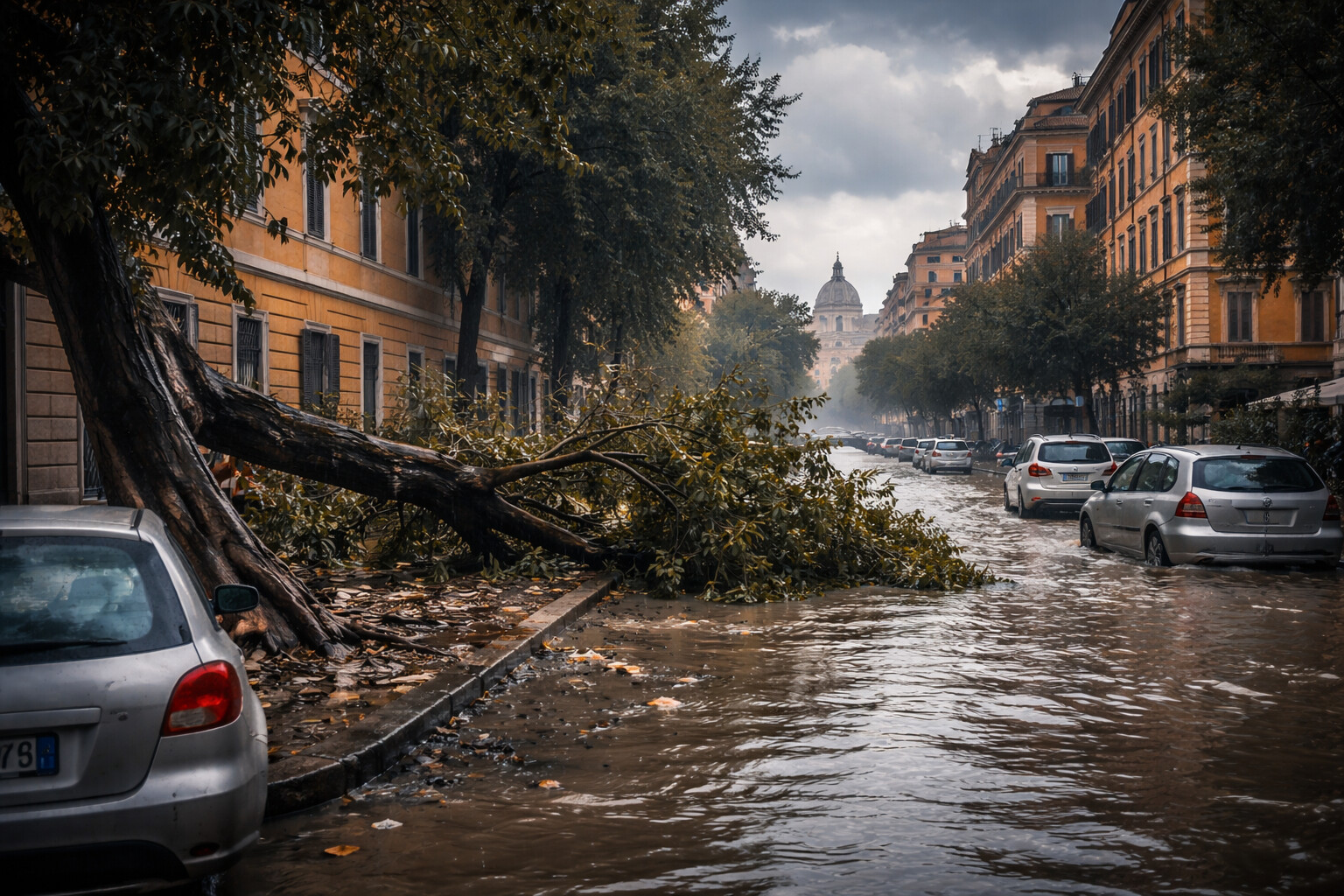 Nubifragio a Roma: più pioggia che in tutta l’estate, allarme per impianti sportivi e mobilità