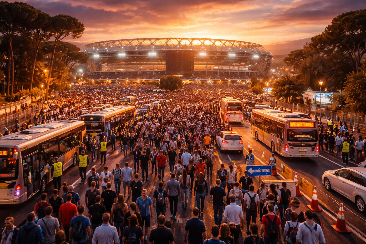 Olimpico, deflusso a rilento: deviazioni bus segnalate, presidi ai varchi e raccomandazioni per la mobilità