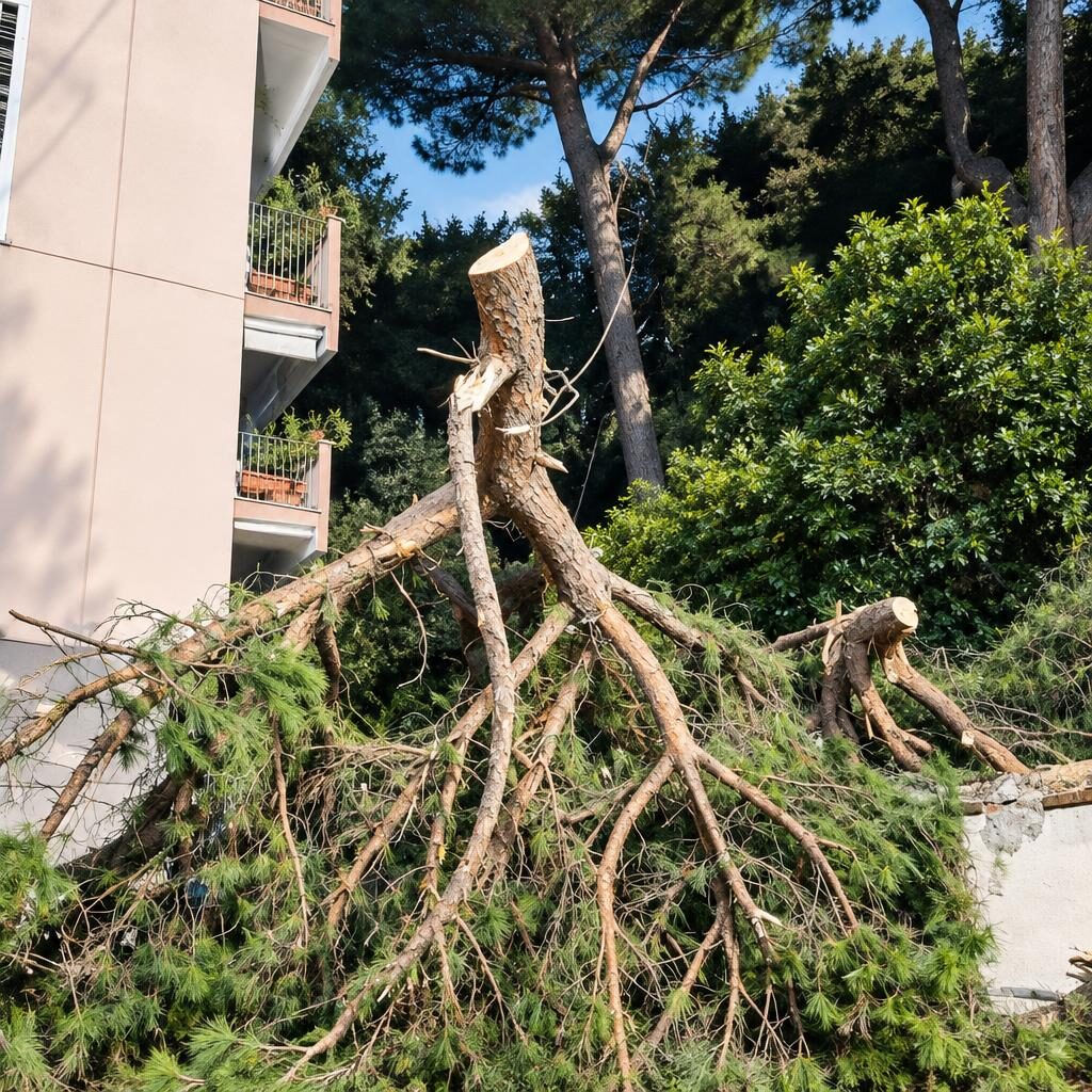 Pino secolare crolla al Trieste: paura per una palazzina, oltre 8 ore di lavoro